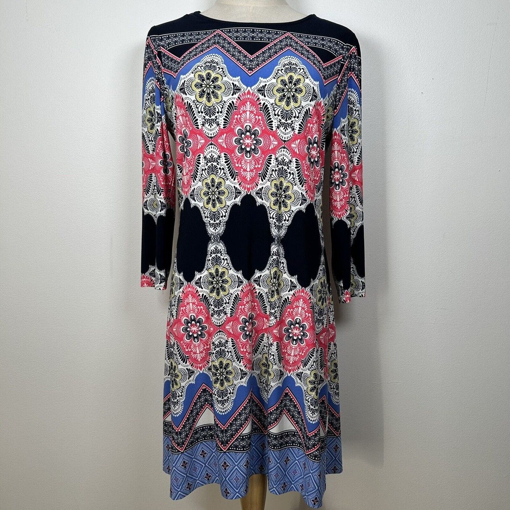 Donna Morgan Boho Shift Stretch Dress Multi Color sz 8 P